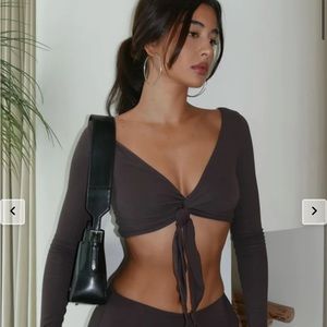 Frankies Bikinis Brown Astrid Mini Long Sleeve Crop Top